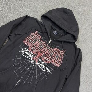 Huntington Ink Tattoo Lounge Hoodie Men's Medium Black Grunge Spider Web
